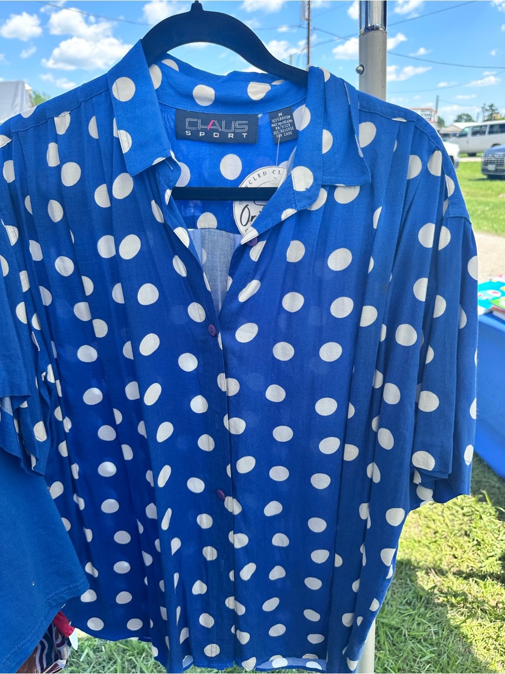 Chaus Royal Blue Polka Dot Button-Front Blouse